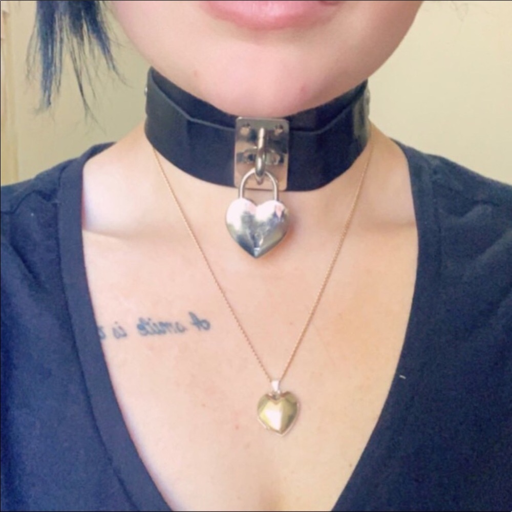 Necklace Jewelry Punk Black Choker Silver Locket - Picture 5 of 6